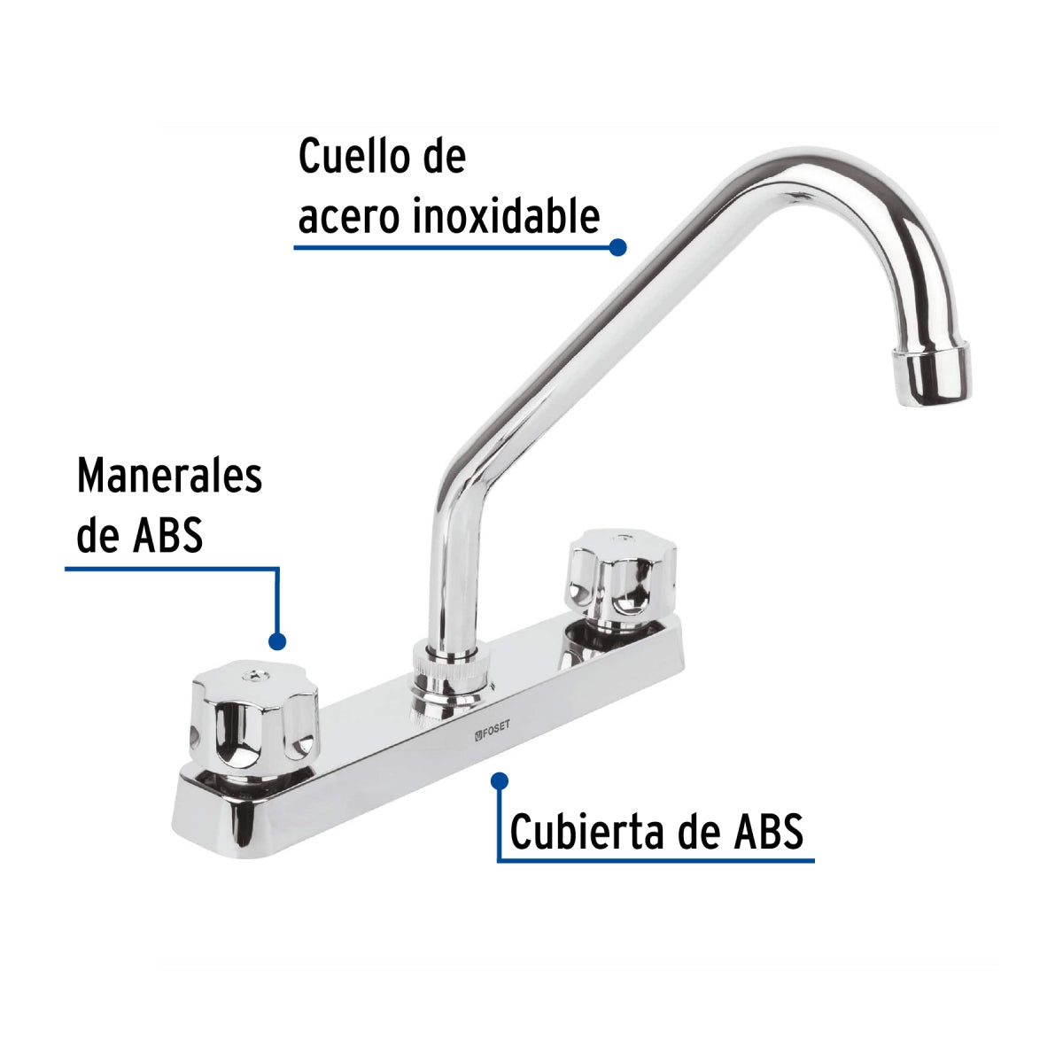 Mezcladora plástica 8" cuello largo p/fregadero manerales hexagonales (Basic) SKU:'49283