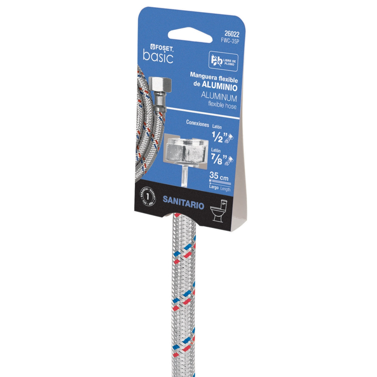 Manguera para WC 35cm aluminio 1/2" x 7/8" SKU:'26022
