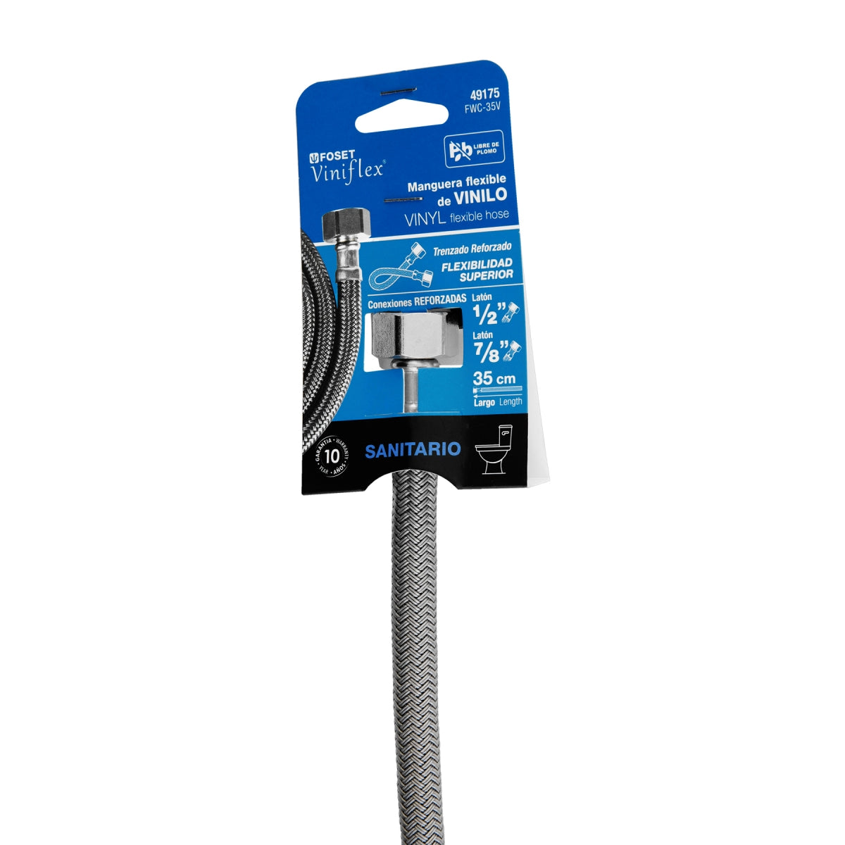 Manguera para WC 35cm vinilo 1/2" x 7/8" conexiones metálicas SKU:'49175