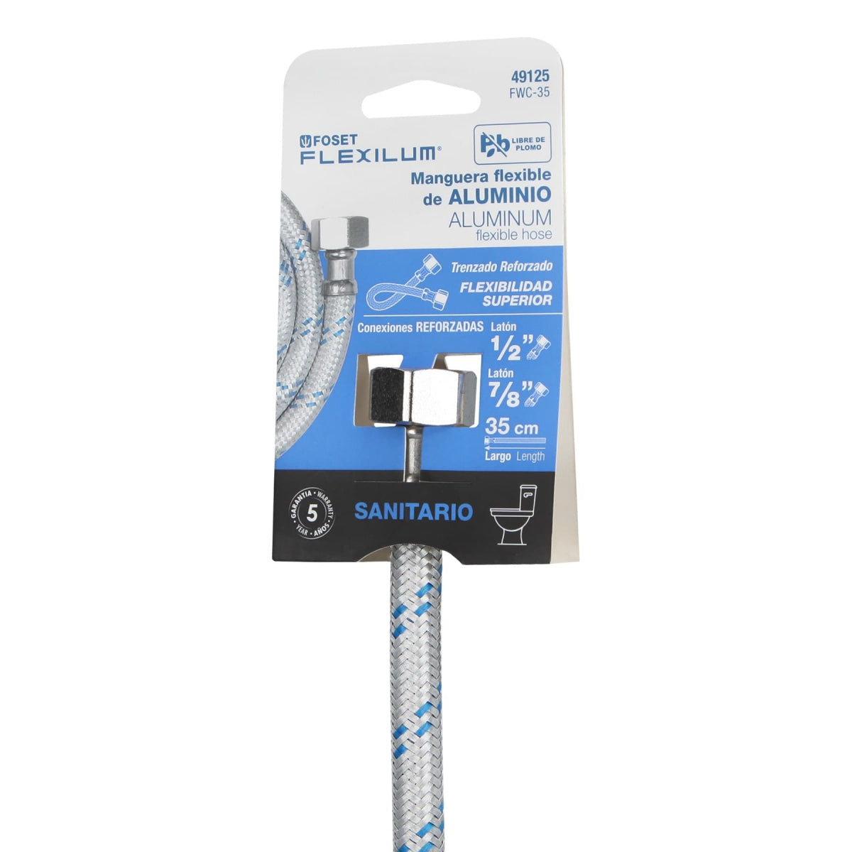 Manguera para WC 35cm aluminio trenzado 1/2" x 7/8" SKU:'49125
