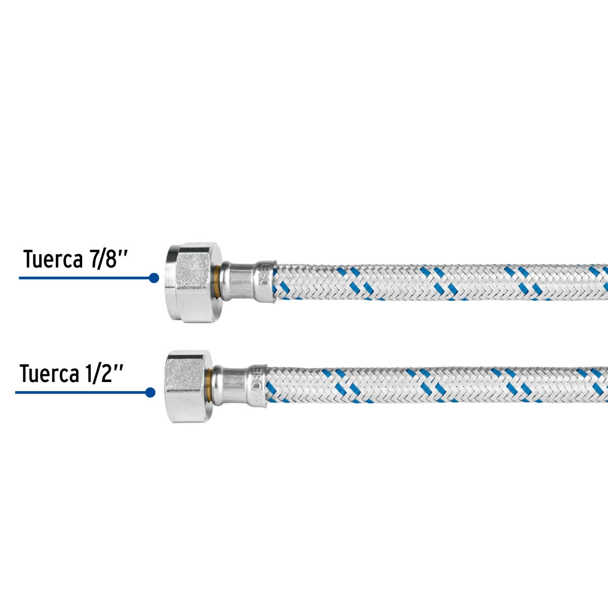 Manguera para WC 35cm aluminio trenzado 1/2" x 7/8" SKU:'49125