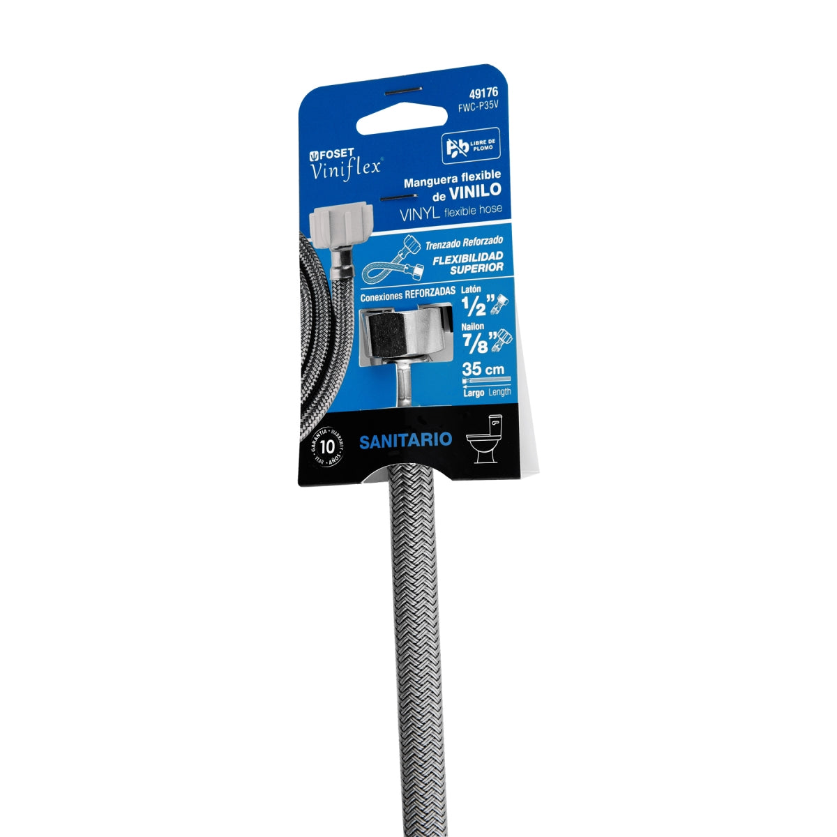 Manguera para WC 35cm vinilo 1/2" x 7/8" conexiones mixtas SKU:'49176