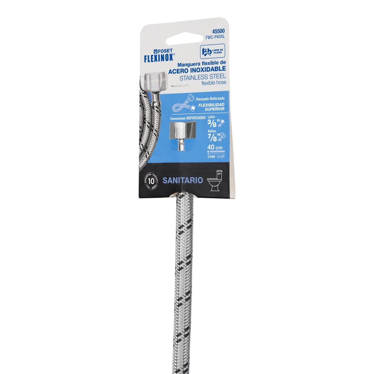 Manguera para WC 40cm acero inoxidable 3/8" x 7/8" SKU:'45500
