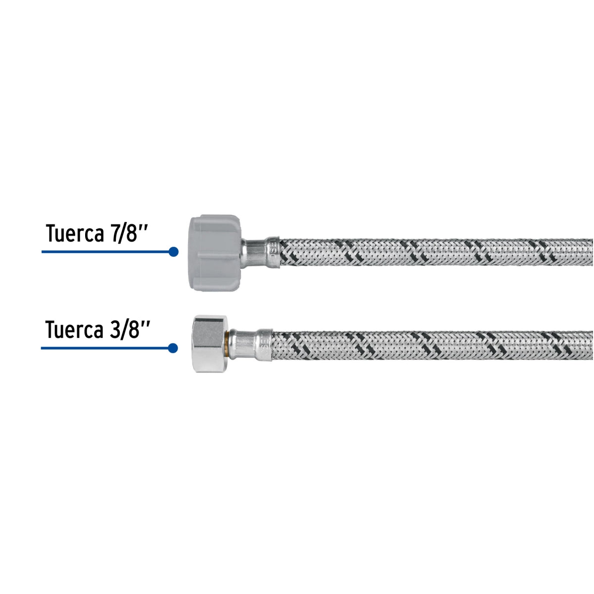 Manguera para WC 40cm acero inoxidable 3/8" x 7/8" SKU:'45500