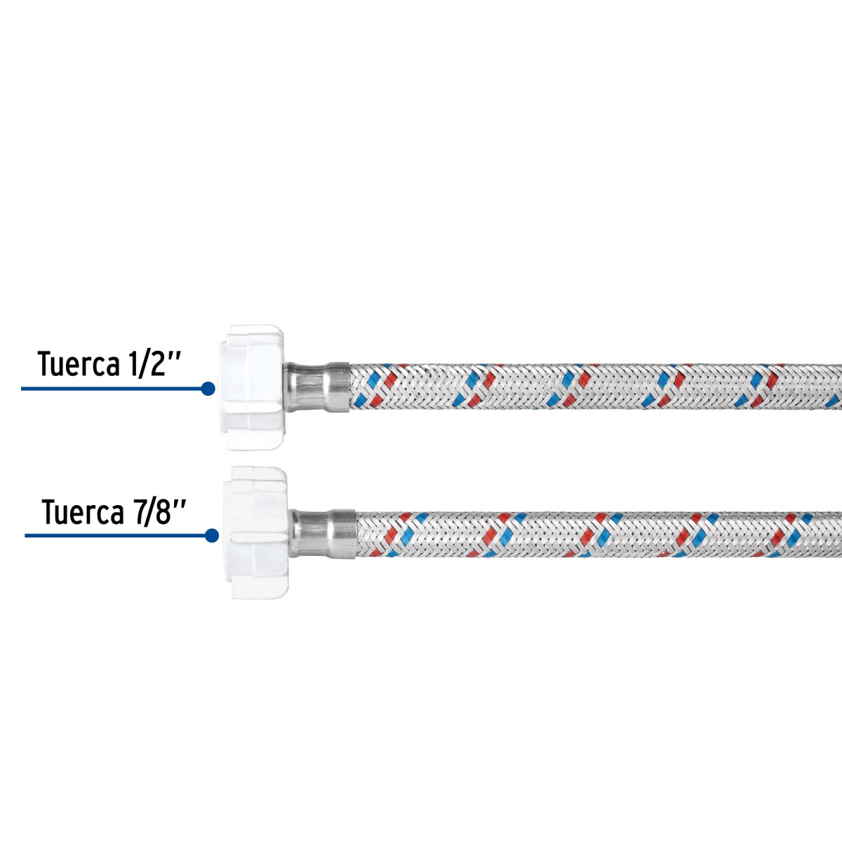 Manguera para WC 35cm aluminio 1/2" x 7/8" conexiones plásticas SKU:'49768