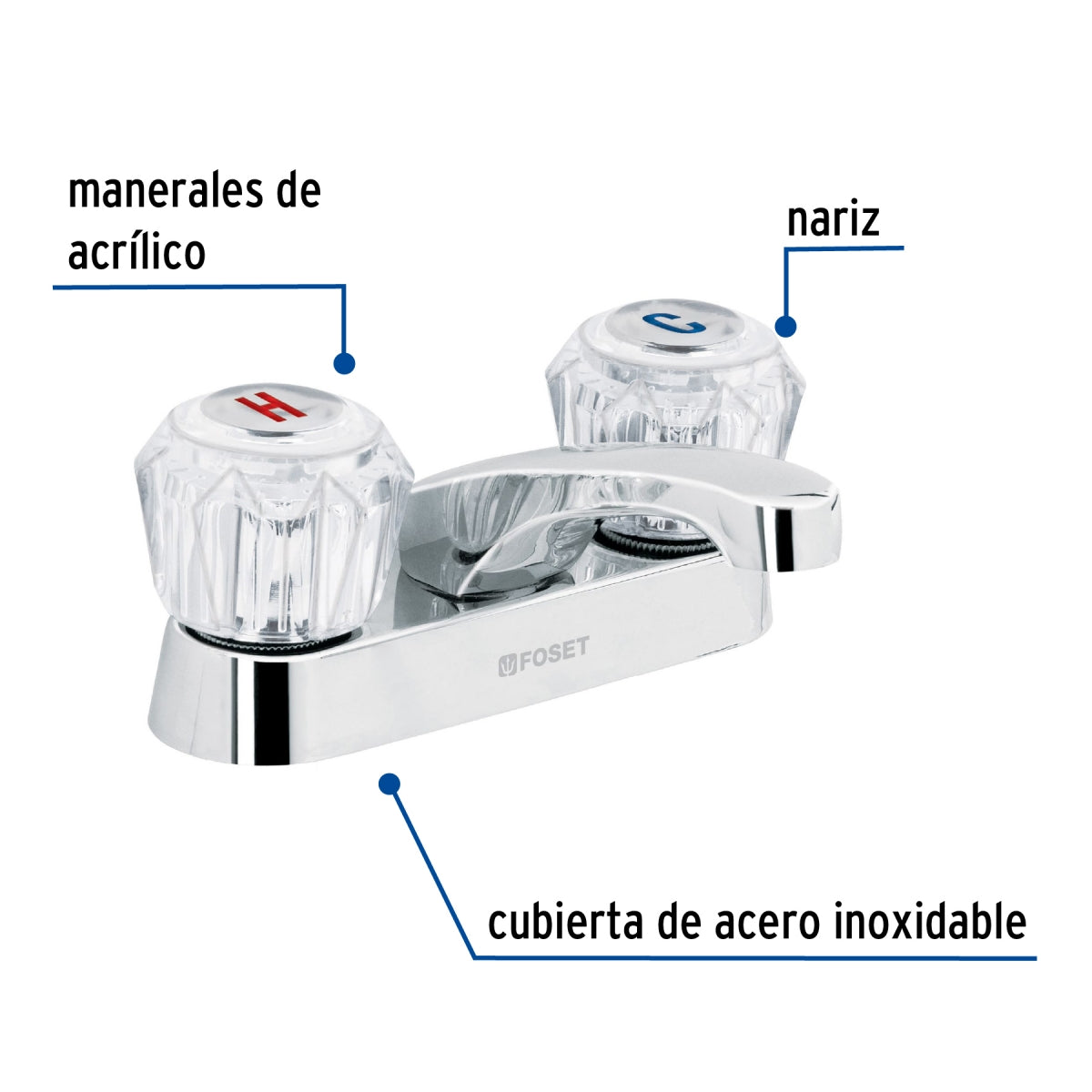 Mezcladora metálica 4" p/lavabo manerales acrílicos (Basic) SKU:'49231