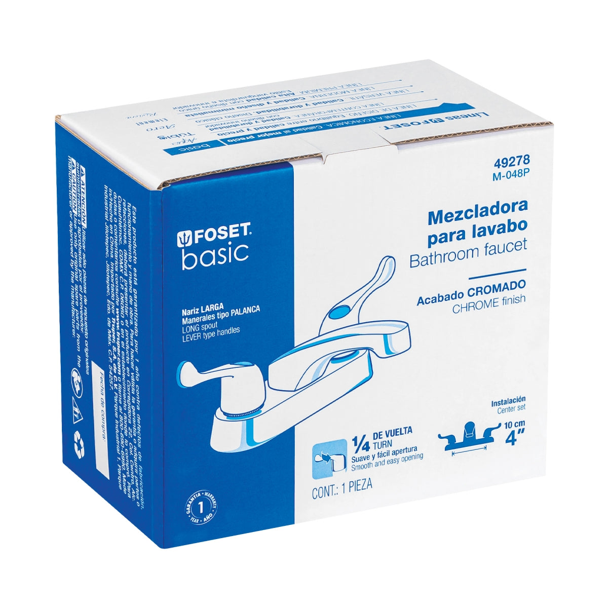 Mezcladora metálica 4" p/lavabo manerales tipo palanca (Basic) SKU:'49278