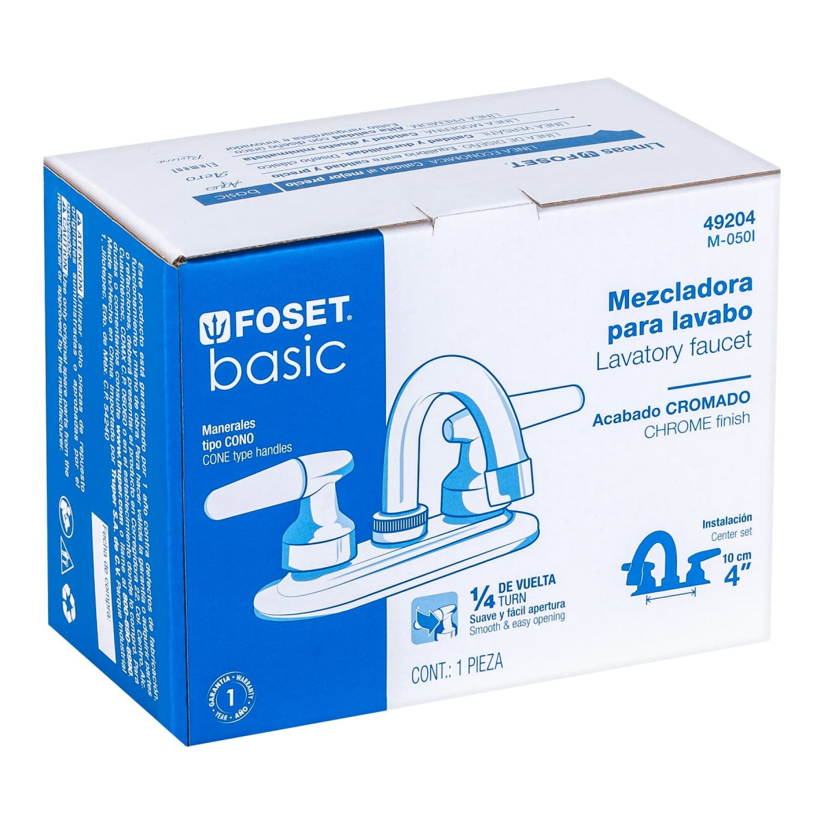 Mezcladora metálica 4" nariz curva p/lavabo manerales tipo cono (Basic) SKU:'49204