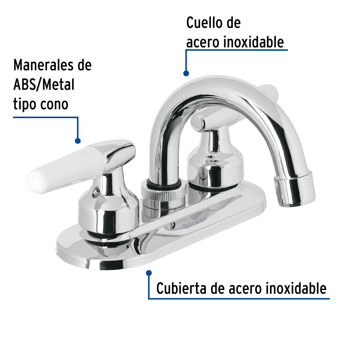 Mezcladora metálica 4" nariz curva p/lavabo manerales tipo cono (Basic) SKU:'49204