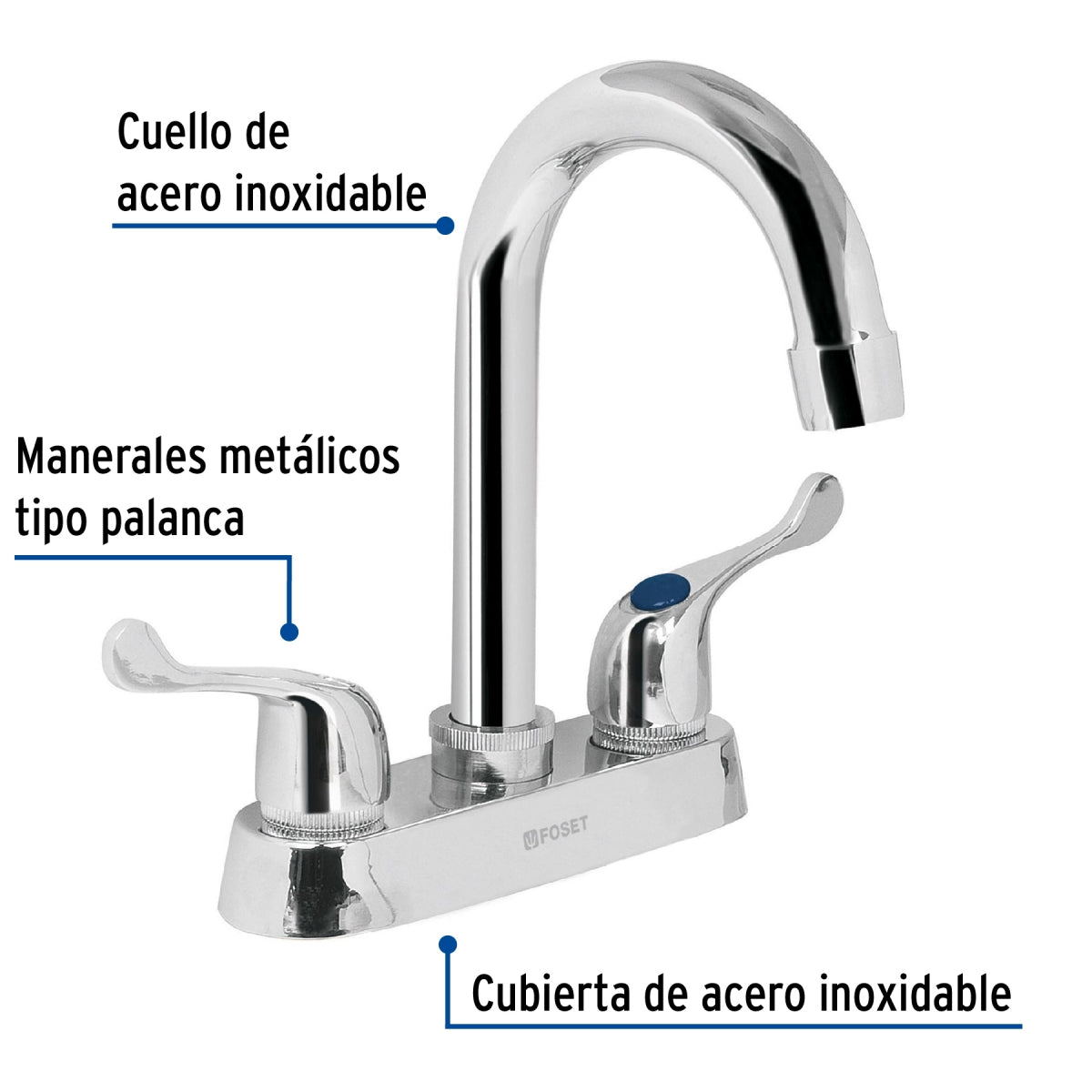 Mezcladora metálica 4" cuello alto p/lavabo manerales tipo palanca (Basic) SKU:'49280