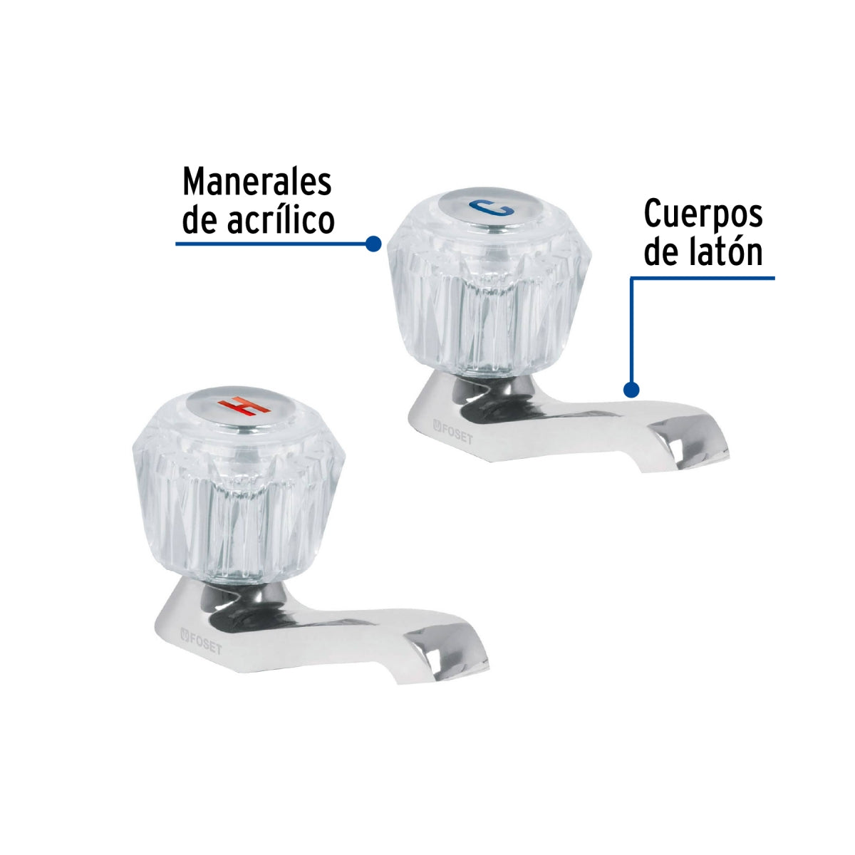Juego 2 llaves individuales metálicas p/lavabo manerales acrílicos (Basic) SKU:'49235