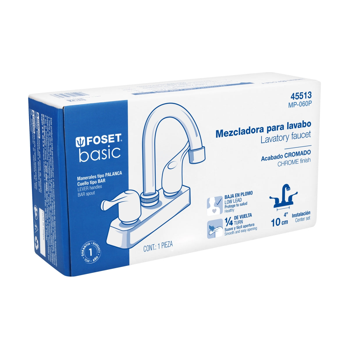 Mezcladora plástica 4" cuello alto p/lavabo manerales tipo palanca (Basic) SKU:'45513