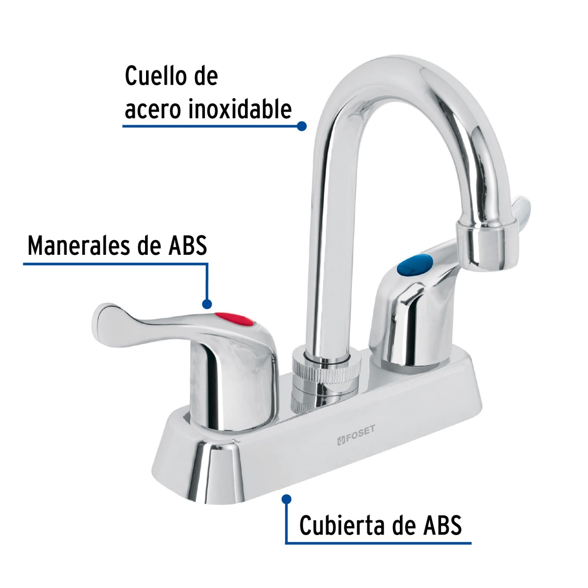 Mezcladora plástica 4" cuello alto p/lavabo manerales tipo palanca (Basic) SKU:'45513