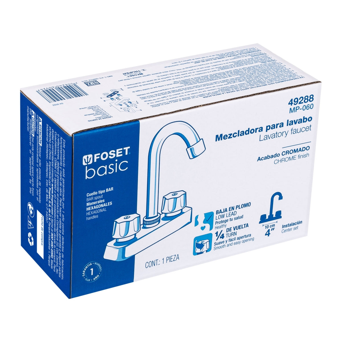 Mezcladora plástica 4" cuello alto p/lavabo manerales hexagonales (Basic) SKU:'49288