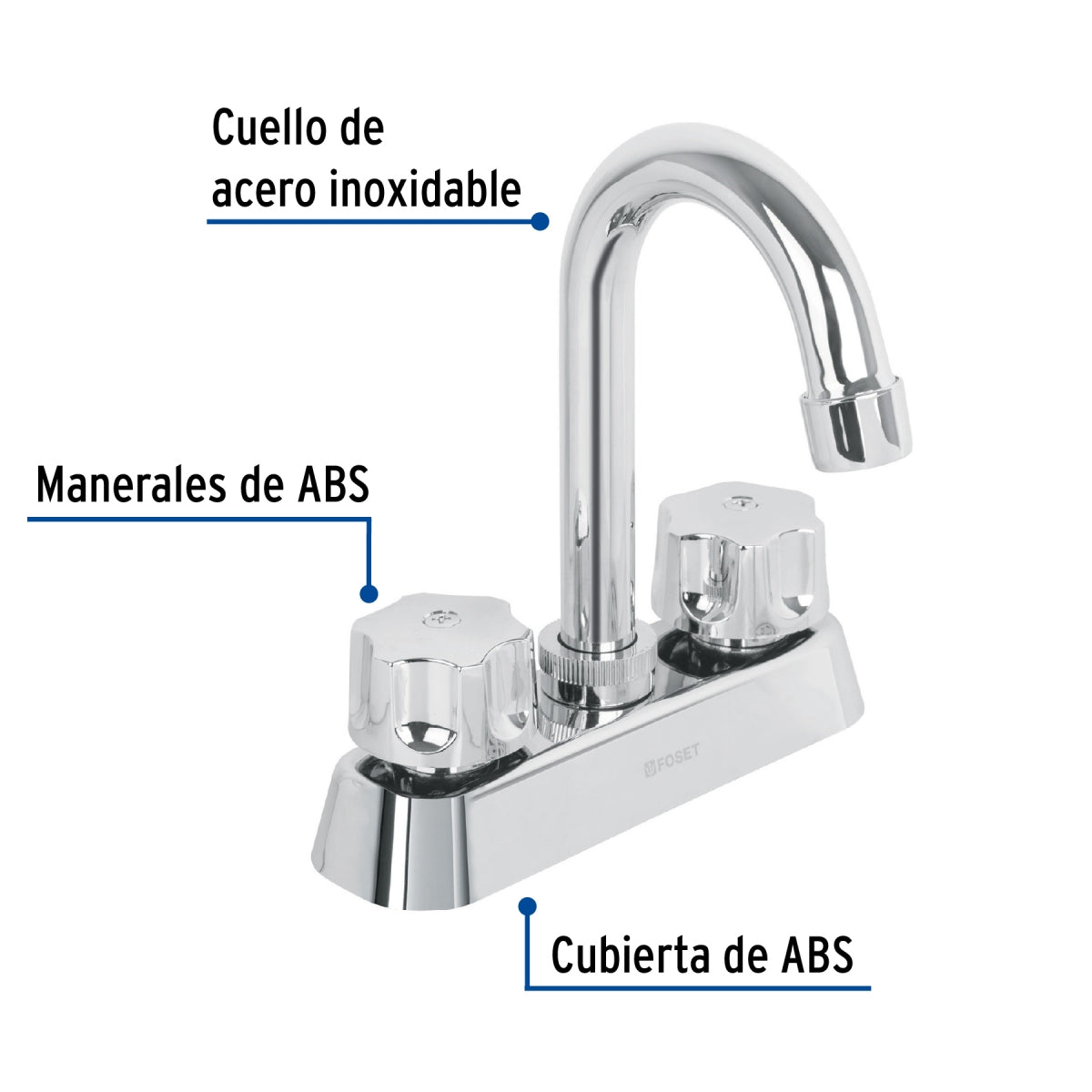 Mezcladora plástica 4" cuello alto p/lavabo manerales hexagonales (Basic) SKU:'49288