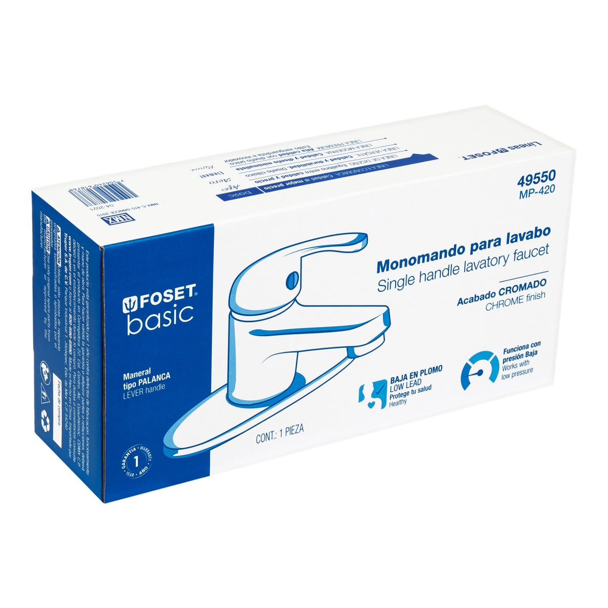 Monomando plástico p/lavabo maneral tipo palanca (Basic) SKU:'49550