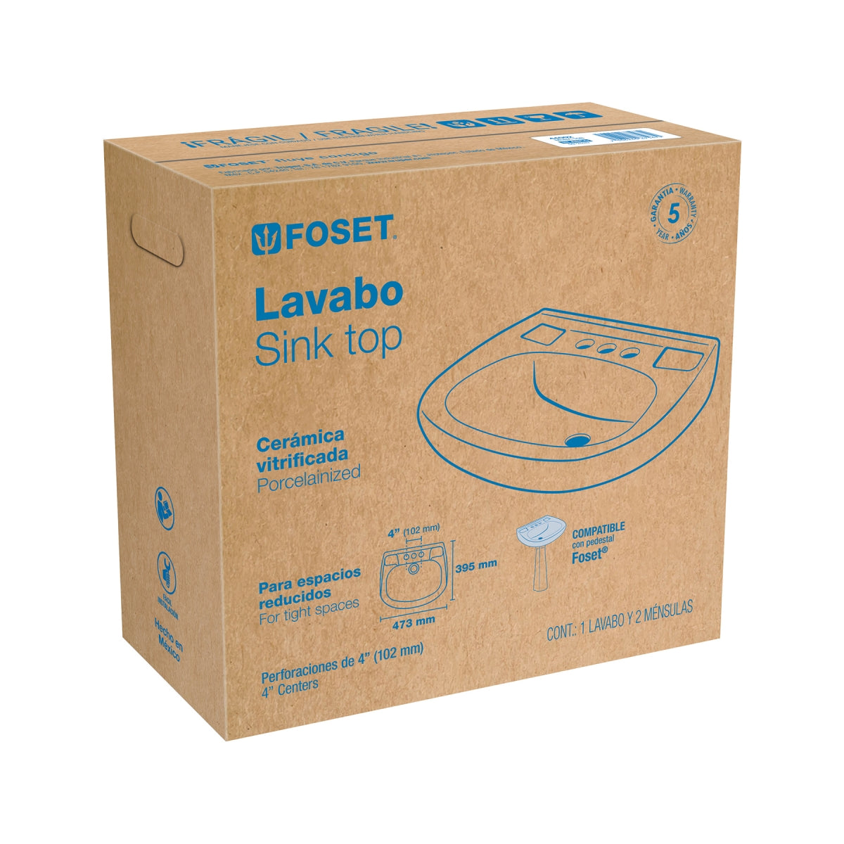 Lavabo cerámico con rebosadero color blanco SKU:'44002