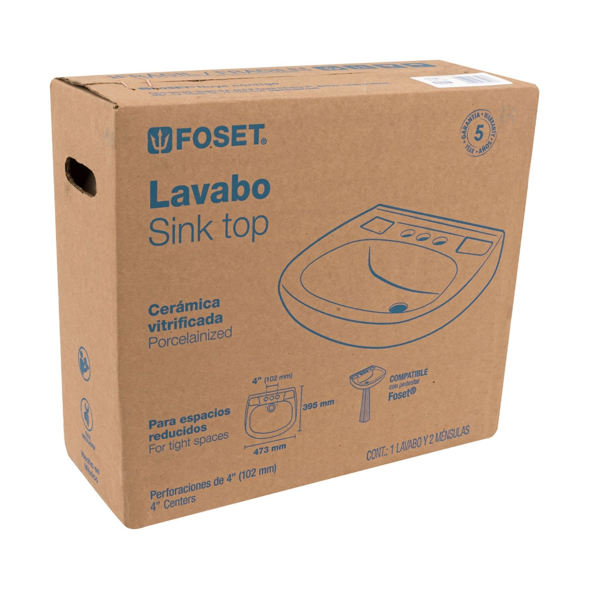 Lavabo cerámico con rebosadero color marfíl SKU:'49356