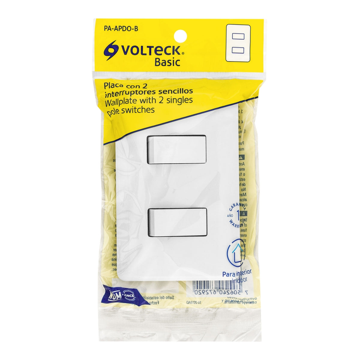 Placa armada doble 2 interruptores sencillos (Basic) SKU:'25080