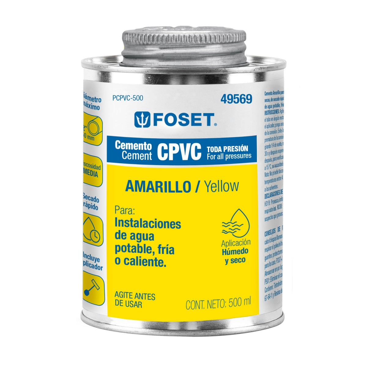 Pegamento amarillo para CPVC bote 500ml SKU:'49569