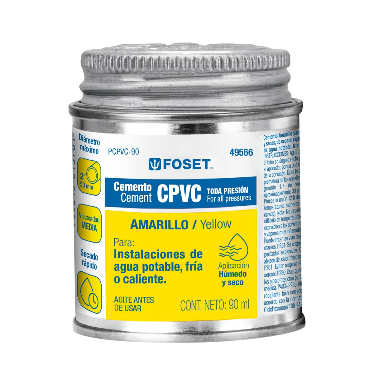 Pegamento amarillo para CPVC bote 90ml SKU:'49566