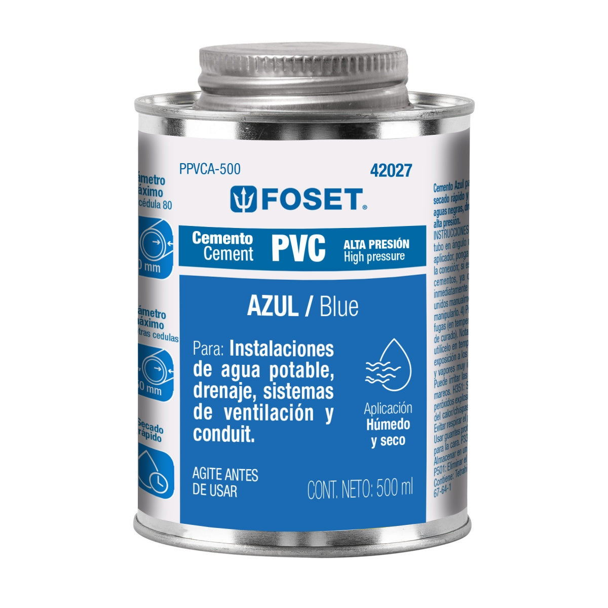 Pegamento azul para PVC bote 500ml SKU:'42027