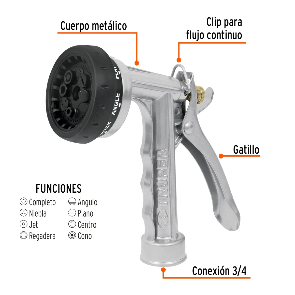 Pistola metálica para jardín 8 funciones SKU:'17481