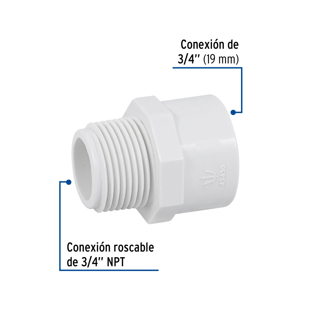 Adaptador macho 3/4" PVC cédula 40 SKU:'45430