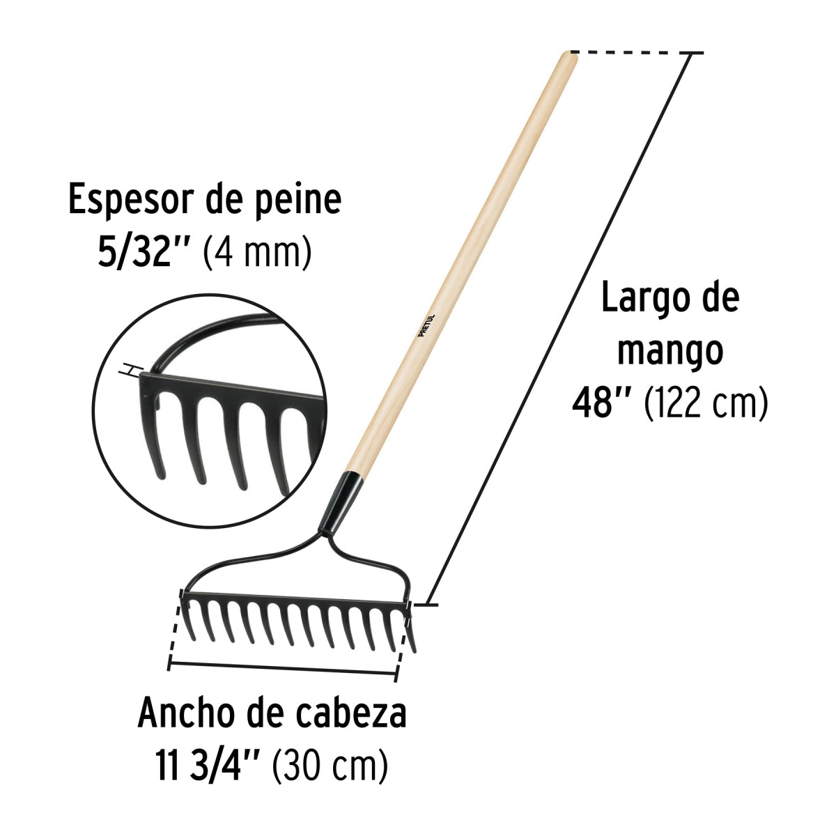 Rastrillo jardinero 48" 12 dientes SKU:'20613