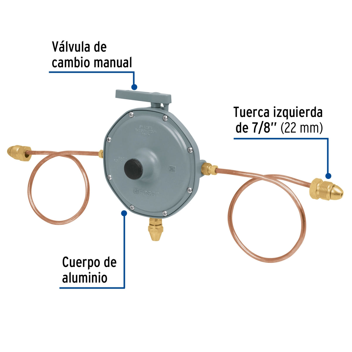 Regulador 2 vías p/gas con 2 pigtails SKU:'49226