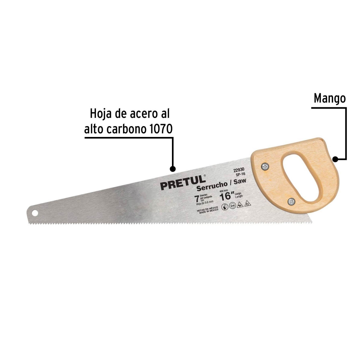 Serrucho 16" mango madera SKU:'22930