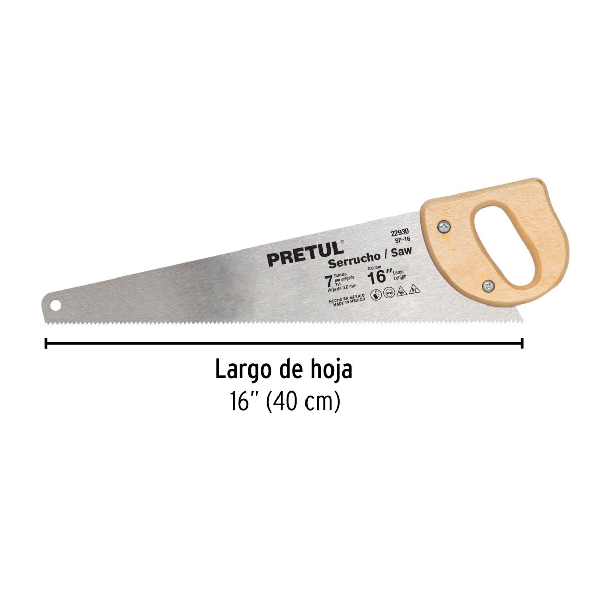 Serrucho 16" mango madera SKU:'22930