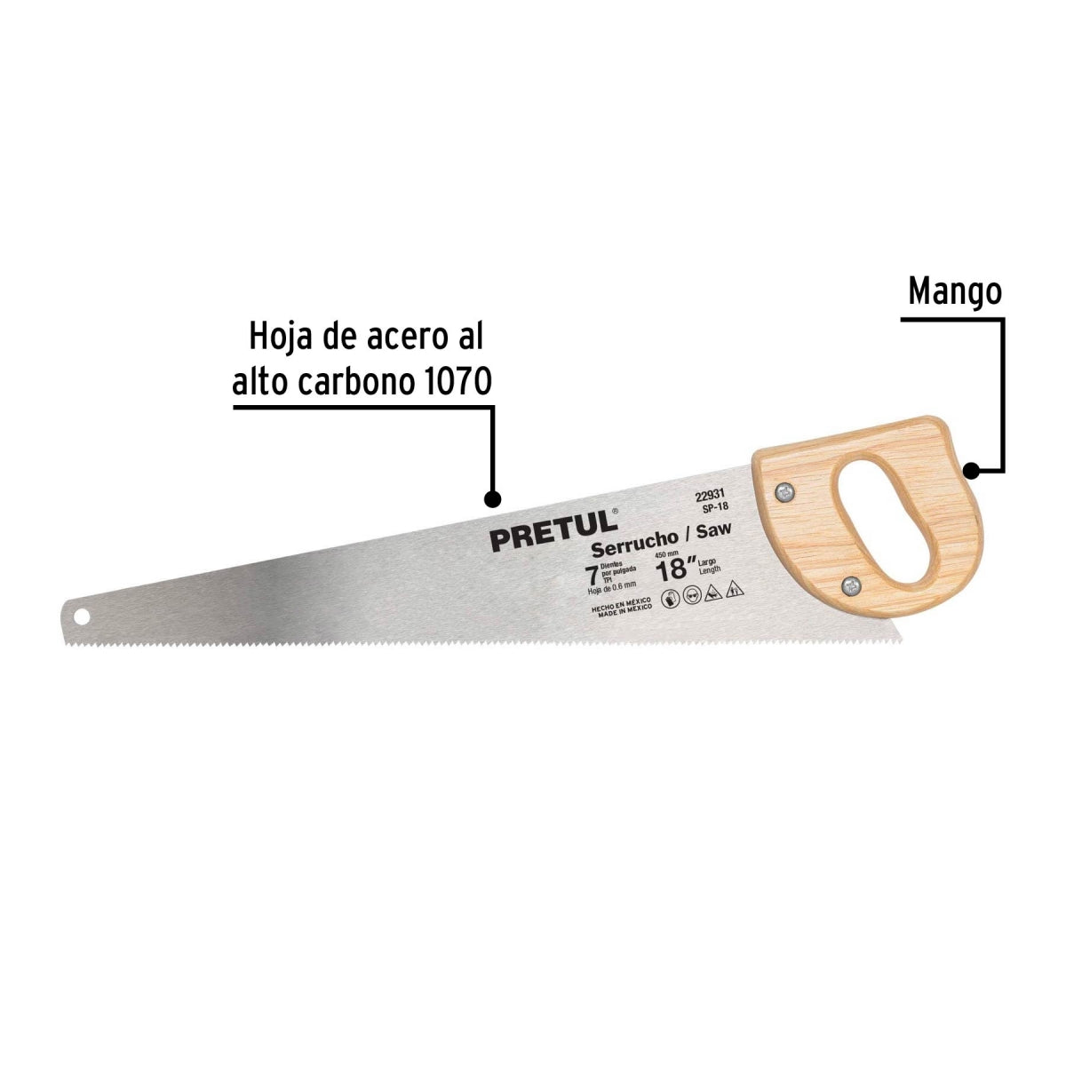 Serrucho 18" mango madera SKU:'22931