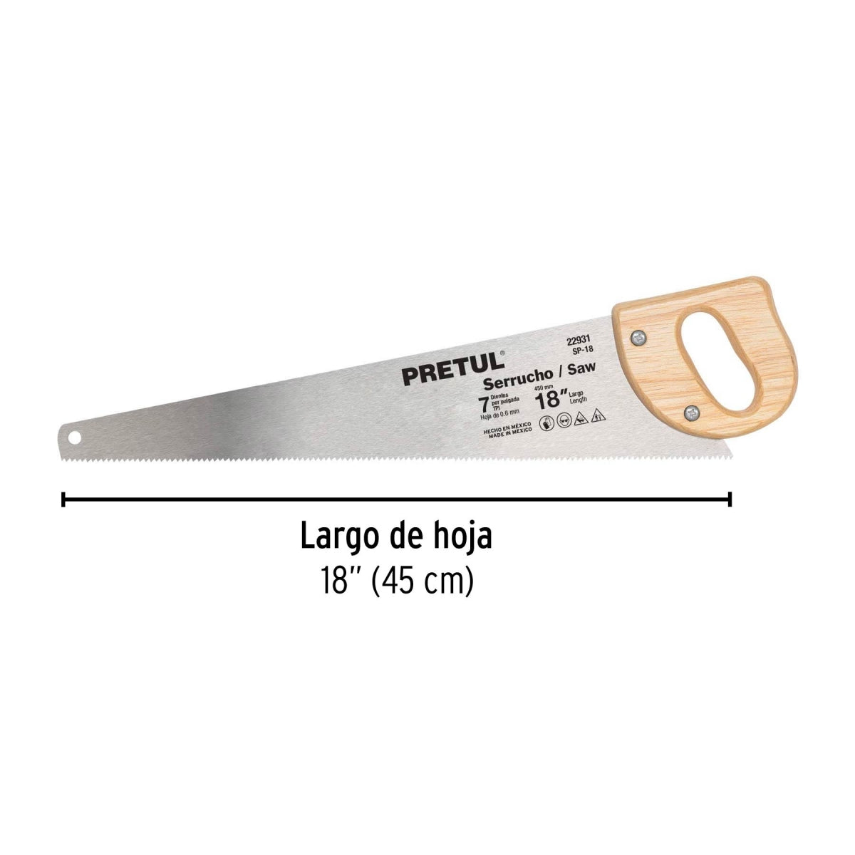Serrucho 18" mango madera SKU:'22931