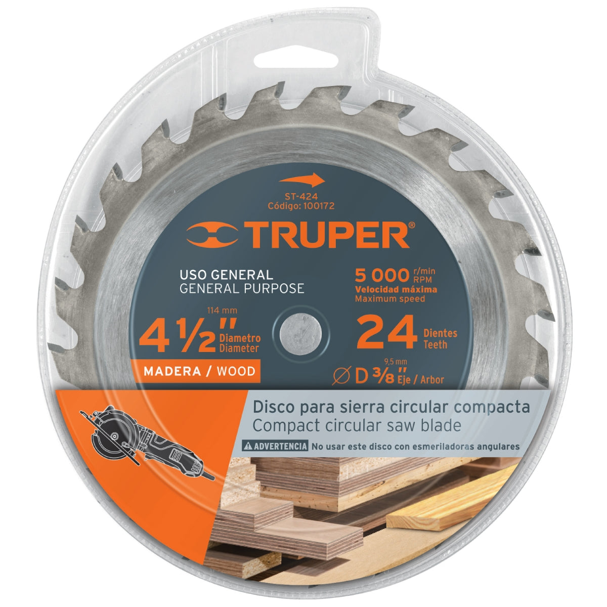 Disco sierra 4 1/2" p/madera 24 dientes SKU:'100172