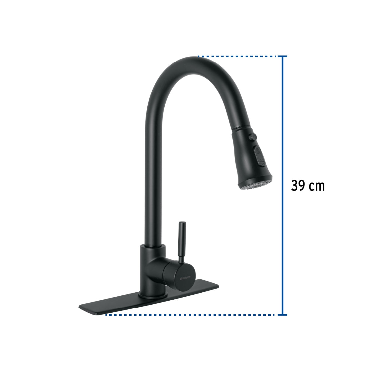 Monomando metálico cuello extraíble p/fregadero negro mate maneral tipo palanca (Tubig) SKU:'46770