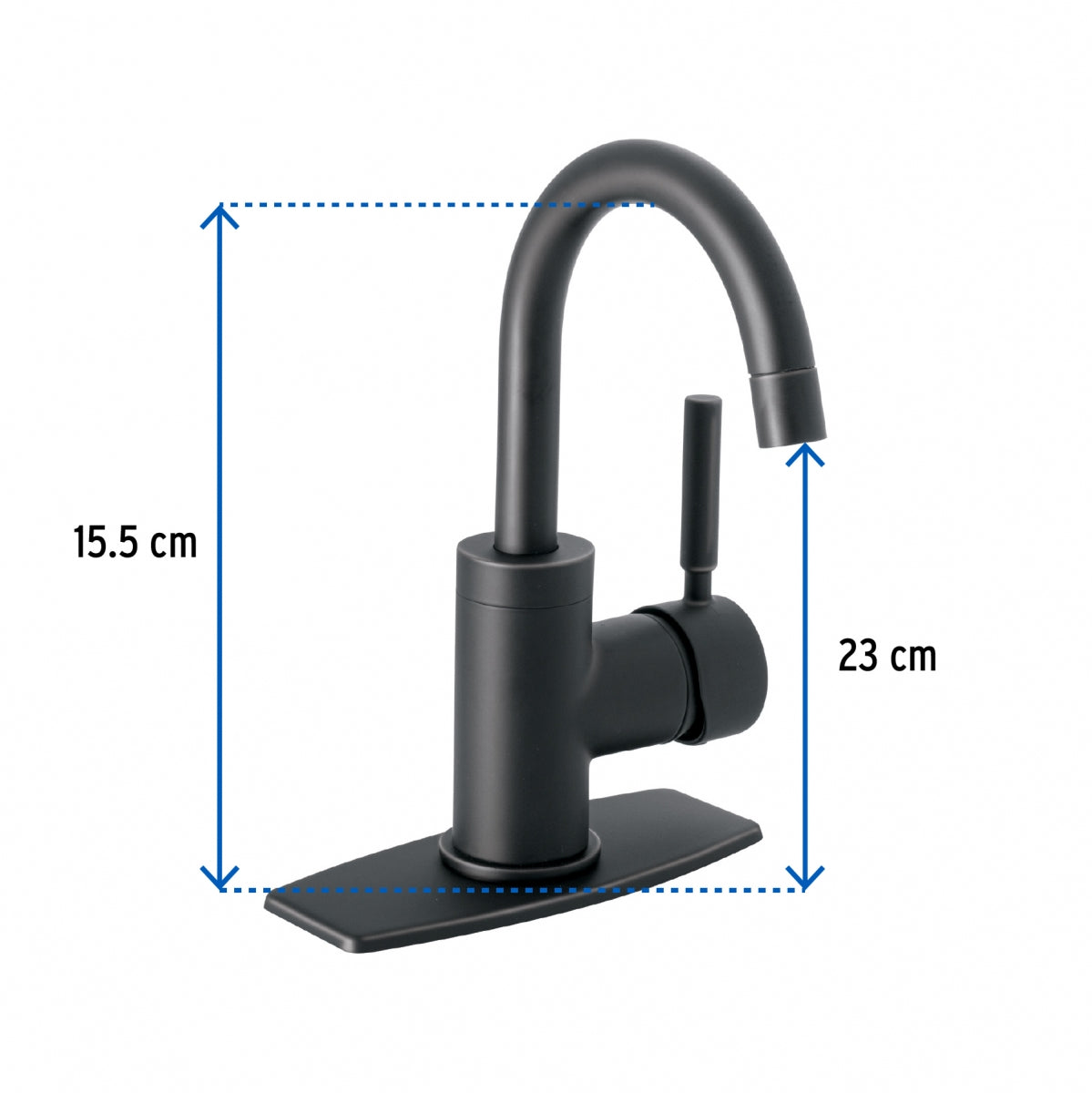 Monomando metálico cuello curvo p/lavabo negro mate maneral tipo palanca (Tubig) SKU:'46764