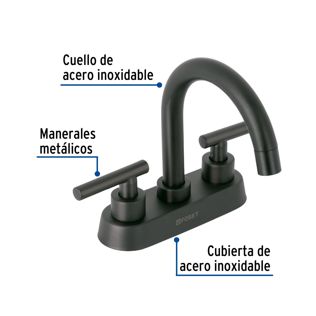 Mezcladora metálica 4" tipo bar p/lavabo negro mate manerales tipo palanca (Tubig) SKU:'46752
