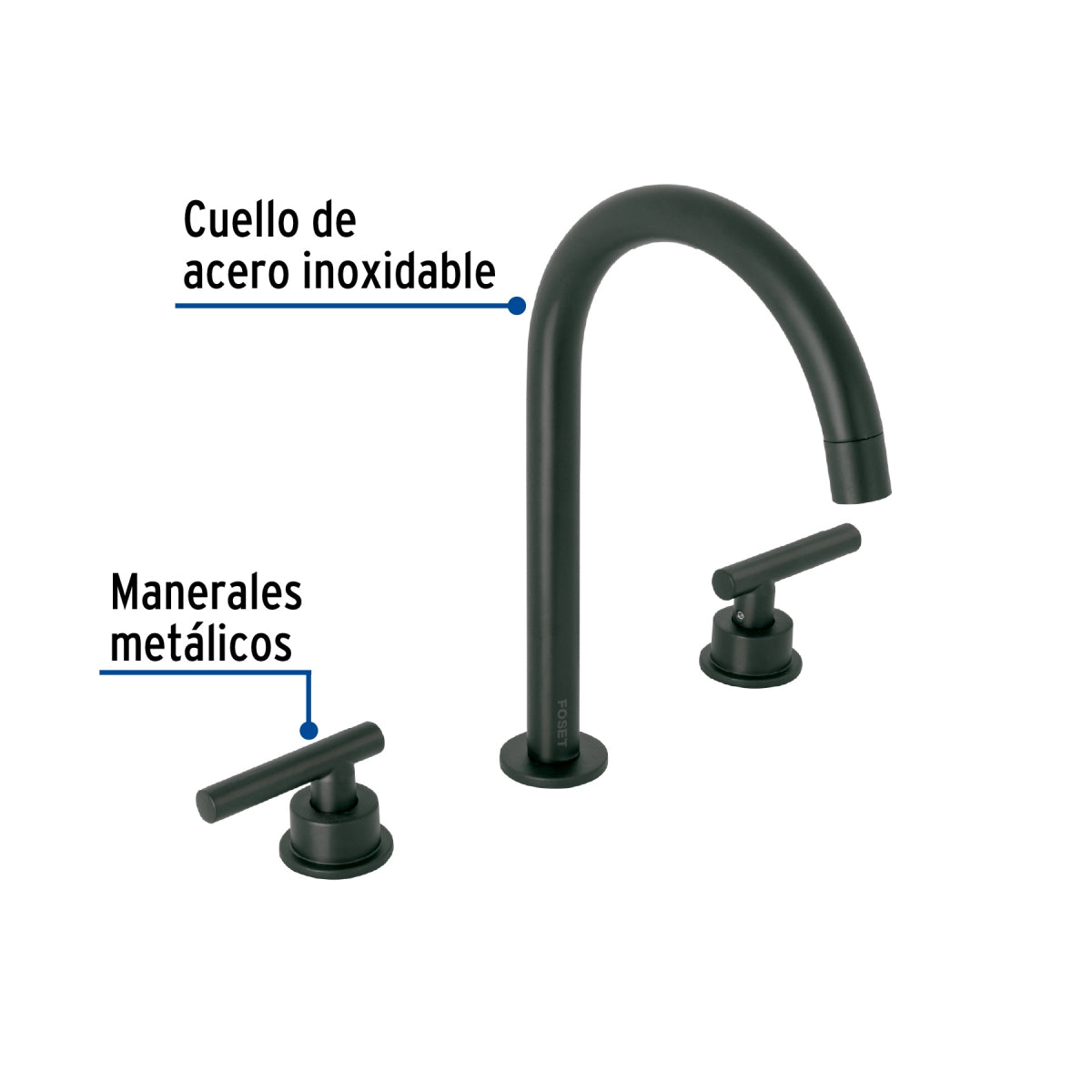 Mezcladora metálica p/lavabo negro mate taladros separados manerales tipo palanca (Tubig) SKU:'46758