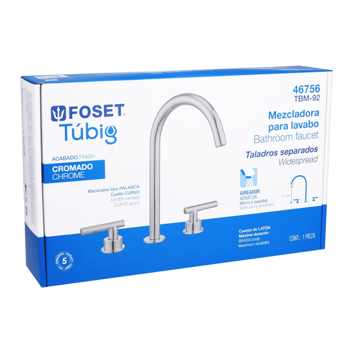 Mezcladora metálica p/lavabo taladros separados manerales tipo palanca (Tubig) SKU:'46756