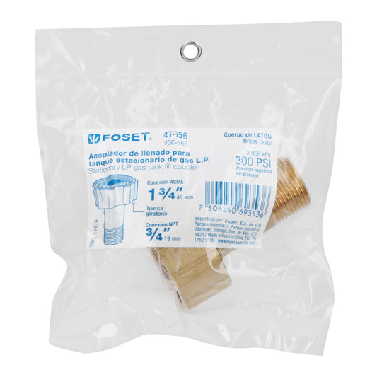 Acoplador llenado p/tanque estacionario 1 3/4" x 3/4" SKU:'47656