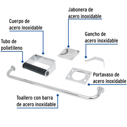 Juego de 5 accesorios metálicos p/baño (Basic) SKU:'49255