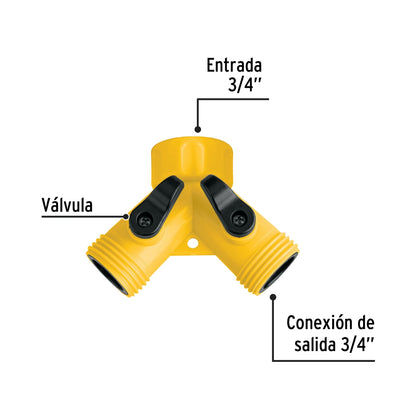 Conector plástico 3/4" "Y" para 2 mangueras SKU:'20050