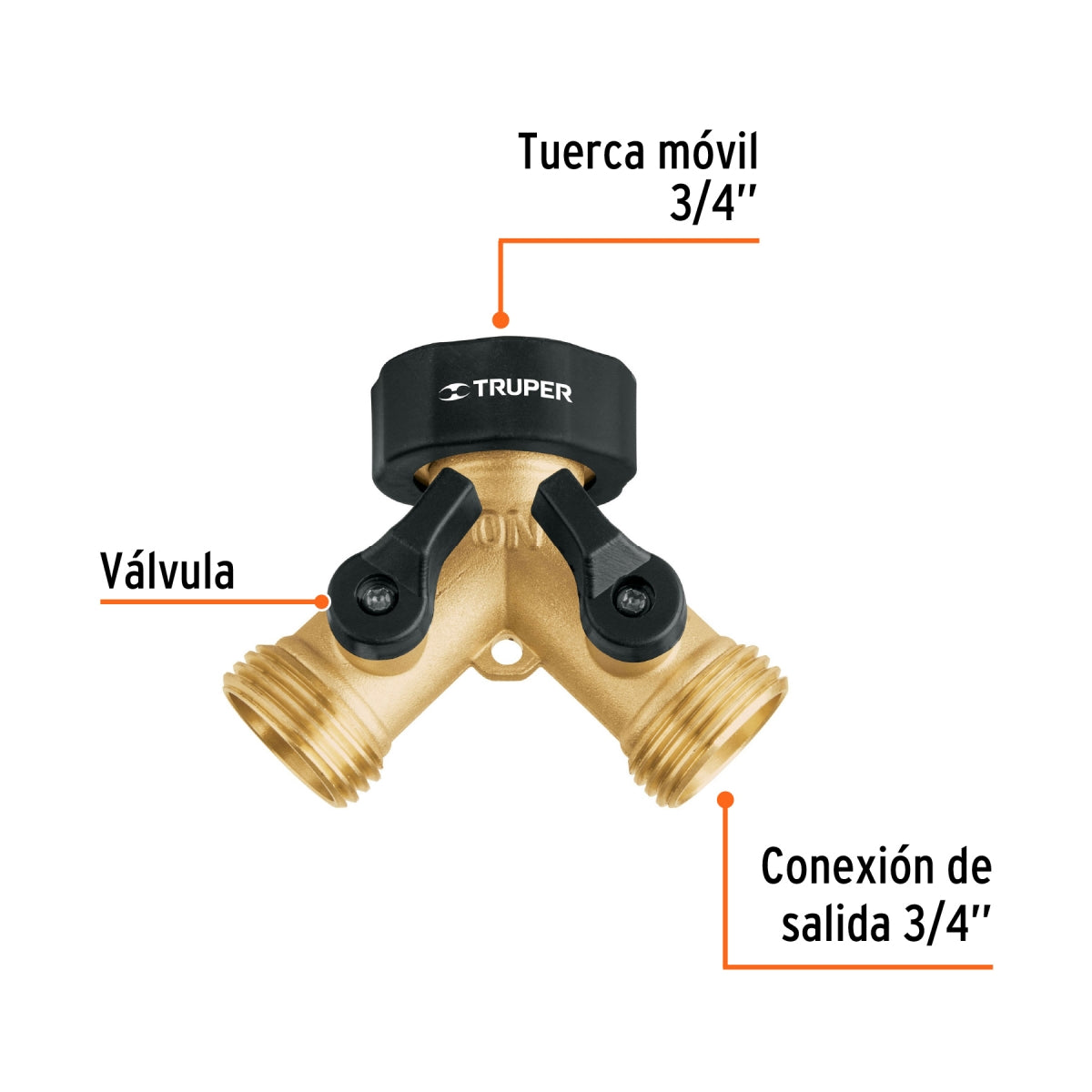 Conector latón 3/4" "Y" para 2 mangueras SKU:'10375