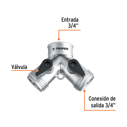 Conector metálico 3/4" "Y" para 2 mangueras SKU:'10372