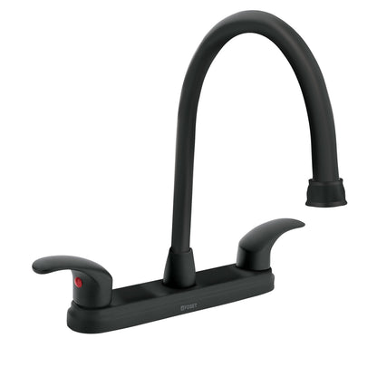 Mezcladora metálica 8" cuello largo p/fregadero negro mate manerales tipo palanca (Aqua) SKU:'45625