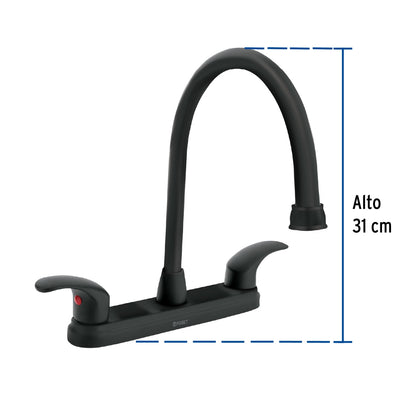 Mezcladora metálica 8" cuello largo p/fregadero negro mate manerales tipo palanca (Aqua) SKU:'45625