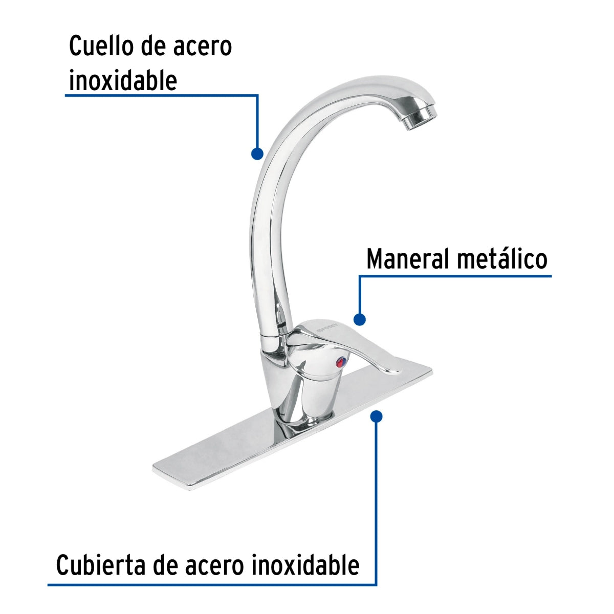 Monomando metálico cuello curvo p/lavabo maneral tipo palanca (Aqua) SKU:'49684