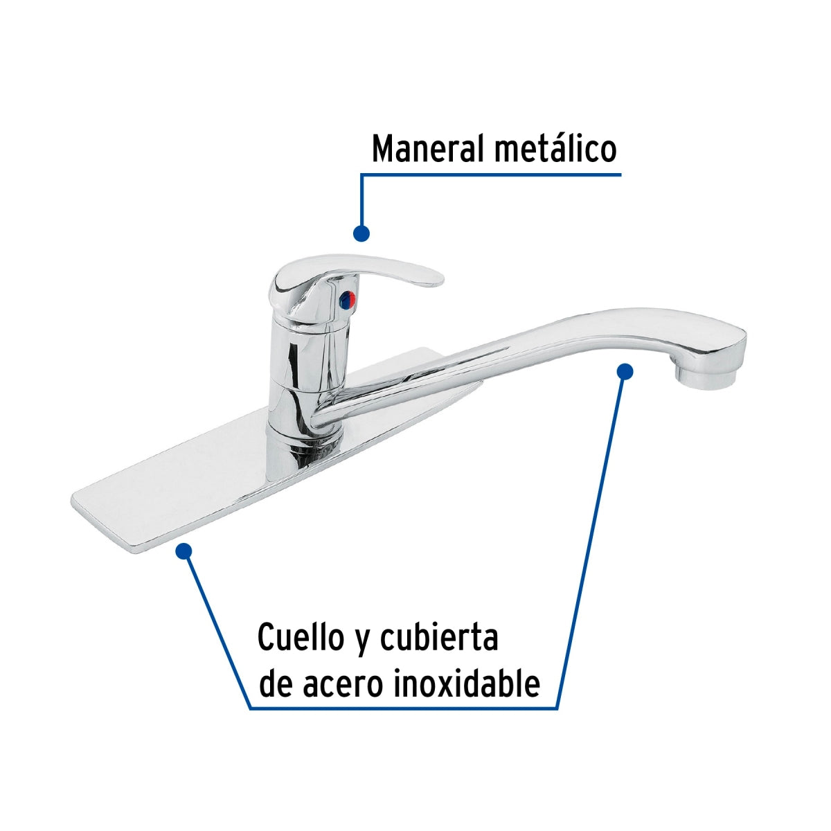 Monomando metálico cuello recto p/lavabo maneral tipo palanca (Aqua) SKU:'49407