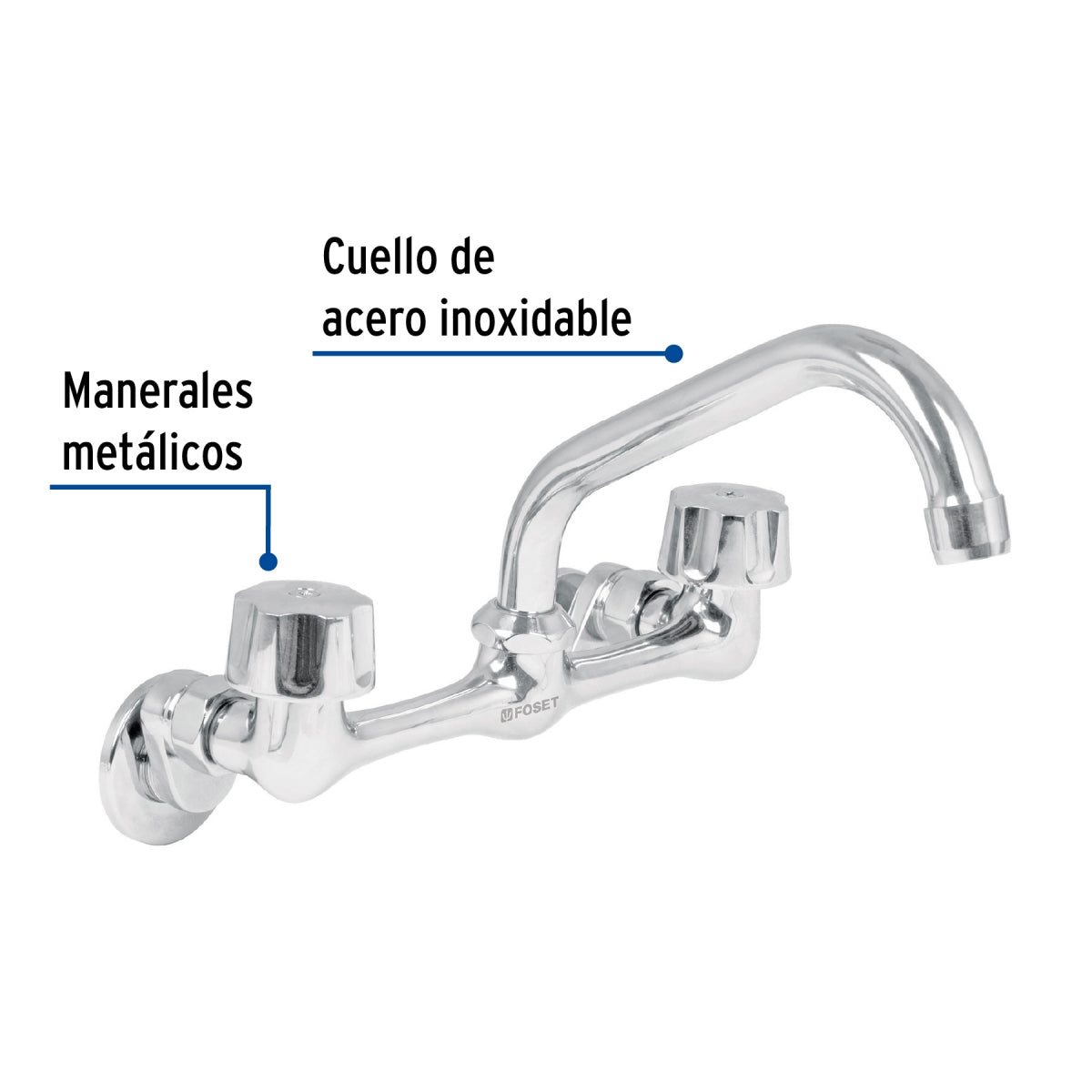 Mezcladora metálica 8" conexiones de pared p/fregadero manerales hexagonales (Aqua) SKU:'49447